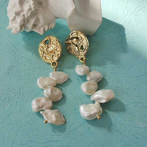 Boucles d'oreilles en perles baroques, Chen Shuting, belle-sœur folle, même Style, Style métal élégant, boucles d'oreilles dorées de haute qualité