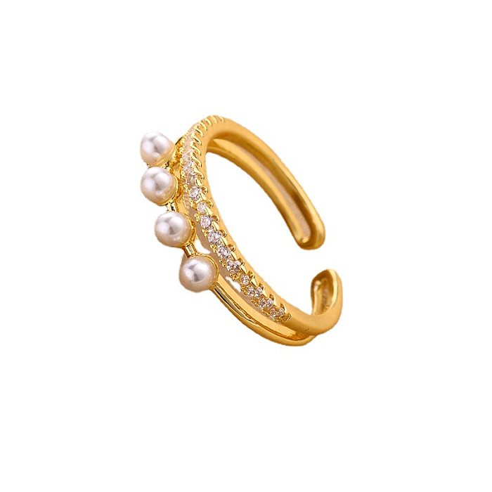 Fashion Geometric Copper Plating Artificial Pearls Zircon Open Ring 1 Piece