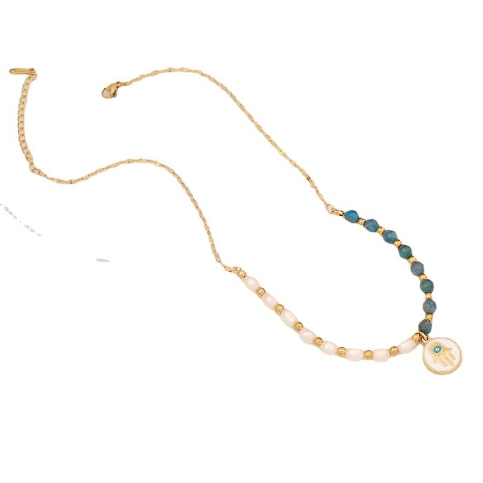 Fashion Palm Stainless Steel Beaded Pearl Bracelets Earrings Necklace