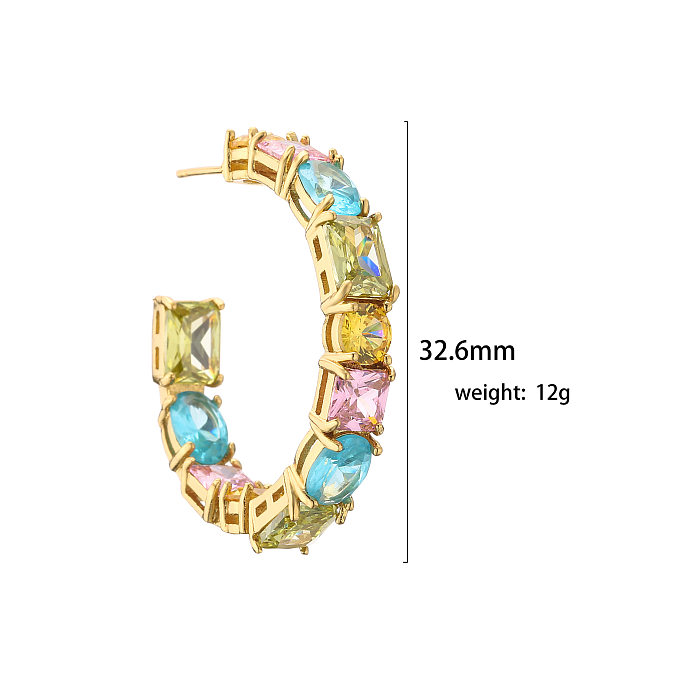 Sweet C Shape Square Water Droplets Copper Inlaid Zircon Women'S Rings Earrings