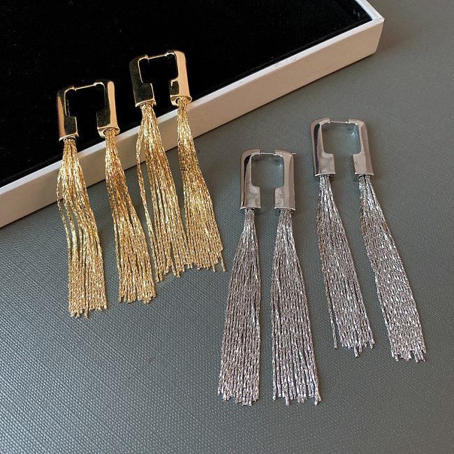 1 paire de boucles d'oreilles pendantes en cuivre plaqué à pampilles, Style Simple et décontracté