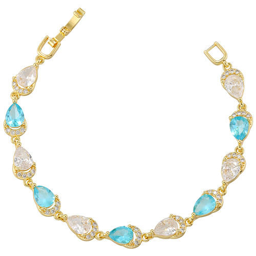 Pulseras lujosas plateadas en oro del Zircon 18K del embutido de cobre de las gotas de agua