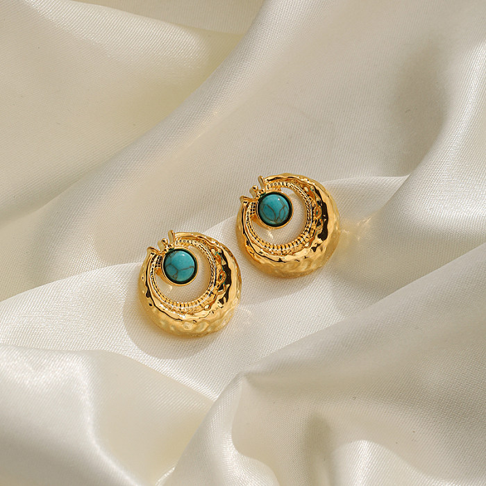 1 Pair Simple Style Commute Geometric Plating Inlay Copper Turquoise Freshwater Pearl 18K Gold Plated Ear Studs