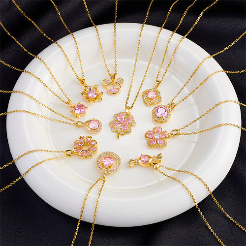 Collar colgante chapado en oro de los diamantes artificiales de la flor del estilo simple a granel