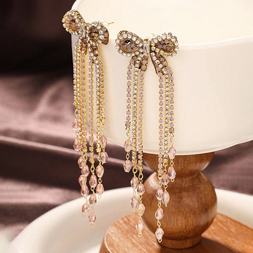 1 Pair Sweet Streetwear Bow Knot Inlay Copper Artificial Crystal Zircon Drop Earrings