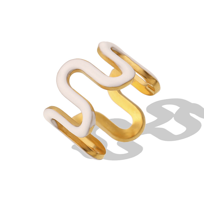الجملة أسلوب بسيط موجات الفولاذ المقاوم للصدأ 18K خاتم موجة مطلية بالذهب