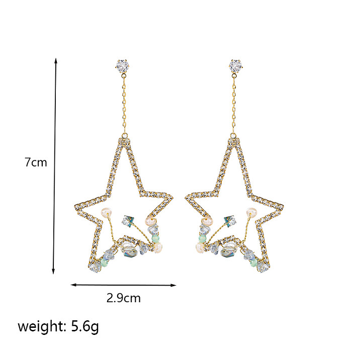1 Pair Elegant Korean Style Pentagram Plating Inlay Copper Zircon Drop Earrings