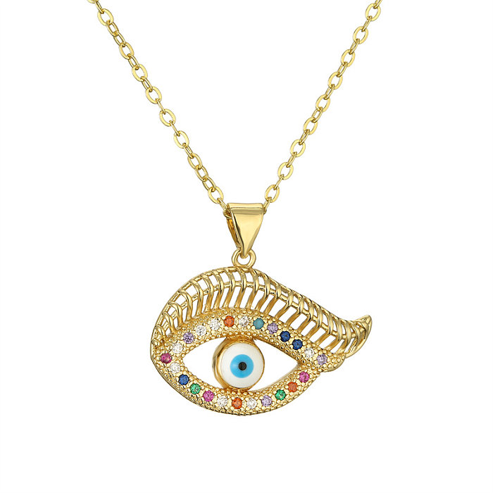 Retro Classic Style Devil'S Eye Copper Plating Inlay Zircon Gold Plated Pendant Necklace