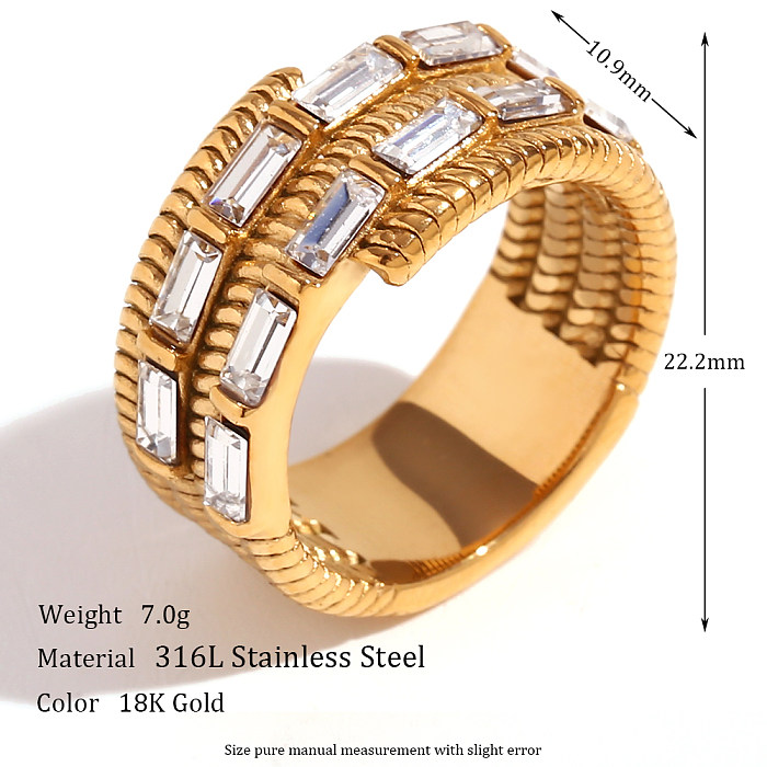Simple Style Square Stainless Steel Plating Inlay Zircon 18K Gold Plated Rings