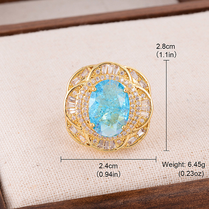 Glam Luxurious Flower Copper Plating Inlay Zircon 18K Gold Plated Rings