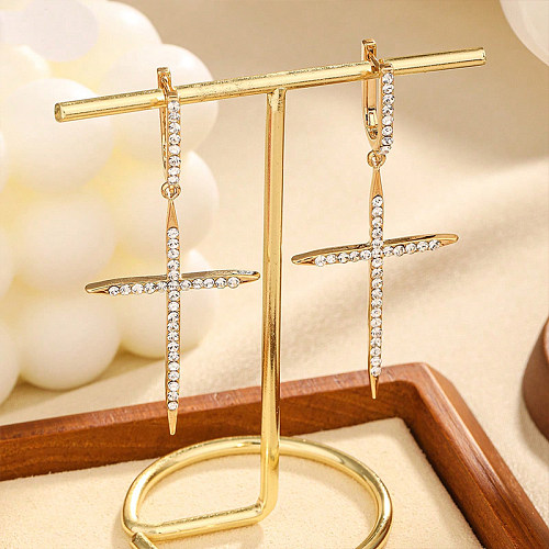 1 Pair IG Style Korean Style Cross Inlay Copper Zircon Drop Earrings