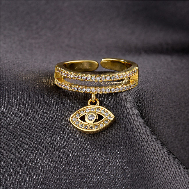 Fashionable Golden Double Row Zircon Devil's Eye Opening Adjustable Ring