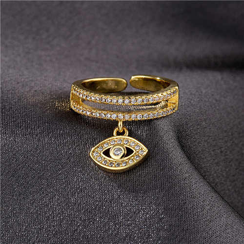 Modischer goldener zweireihiger verstellbarer Ring mit Teufelsauge und Zirkon