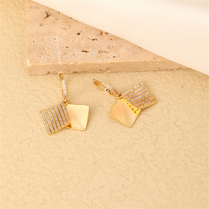 1 Pair Casual Simple Style Square Plating Inlay Copper Zircon Gold Plated Drop Earrings