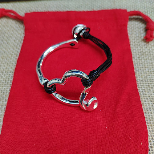 Bracelets patchwork en cuivre et corde en cuir en forme de cœur rétro
