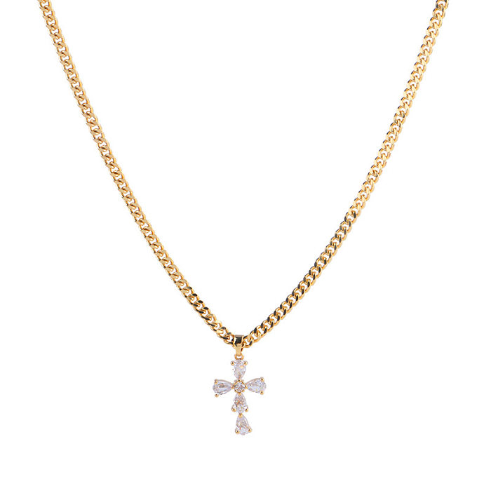 Streetwear Cross Copper Plating Inlay Zircon Earrings Necklace