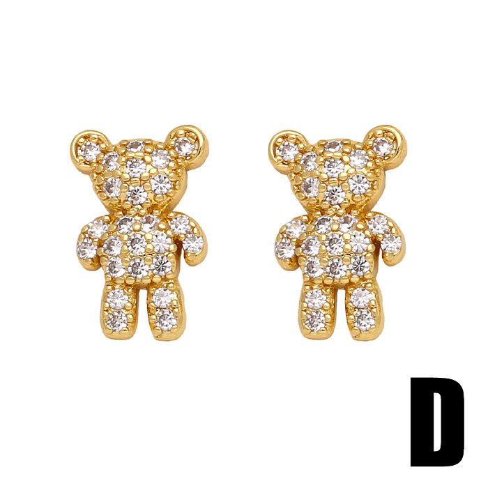 1 Pair Cute Simple Style Dog Bear Crab Plating Inlay Copper Zircon 18K Gold Plated Ear Studs