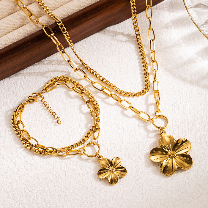INS Style Elegant Heart Shape Flower Butterfly Stainless Steel 18K Gold Plated Bracelets Necklace