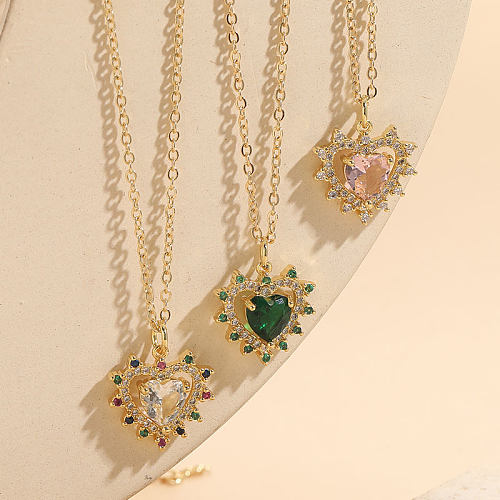 Elegante Herzform-Kupfer-Halskette mit 14 Karat vergoldetem Zirkon in großen Mengen