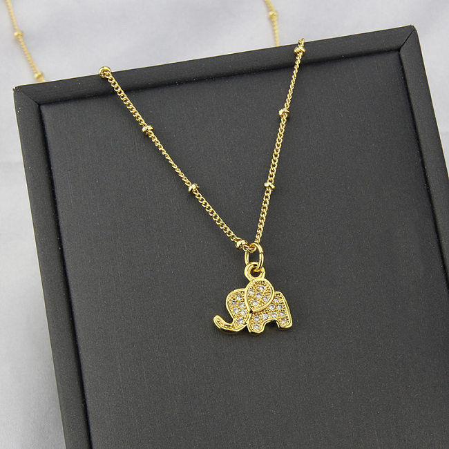 Nouveau Pendentif éléphant doré diamant collier plaqué or en cuivre