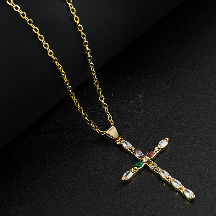 Fashion Gold-Plated Copper Pendant Inlaid Zircon Cross Necklace Accessories