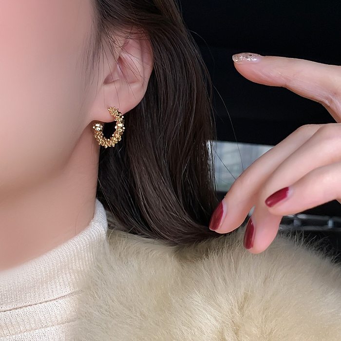 1 Pair Elegant Retro C Shape Plating Copper Gold Plated Ear Studs