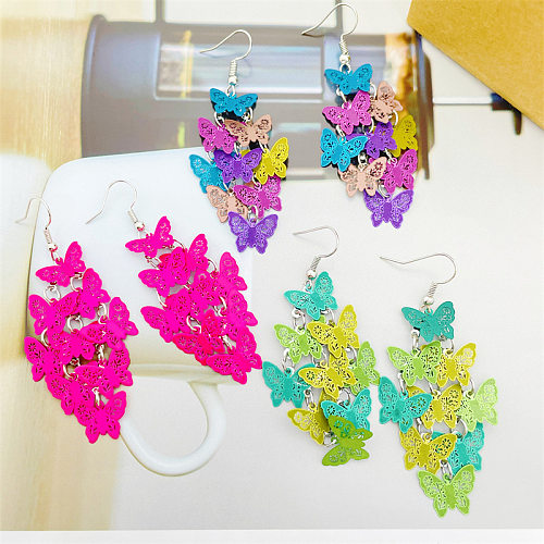 1 Pair Casual Vacation Butterfly Copper Layered Tassel Drop Earrings