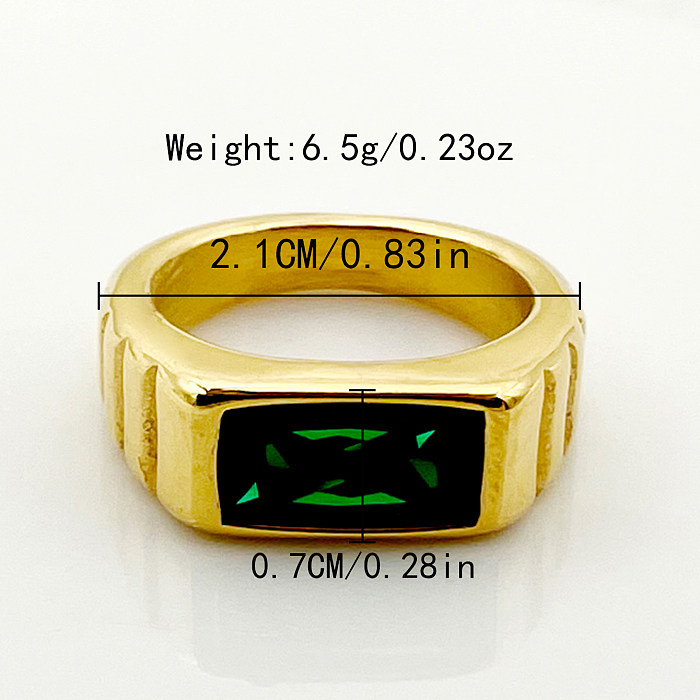 Vintage Style Modern Style Rectangle Stainless Steel Metal Polishing Plating Inlay Zircon Gold Plated Rings
