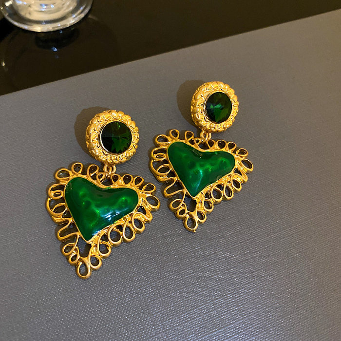 1 Pair Retro Geometric Flower Copper Inlay Rhinestones Pearl Drop Earrings