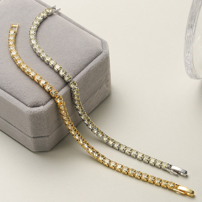Shiny Round Copper Plating Inlay Zircon 18K Gold Plated Bracelets