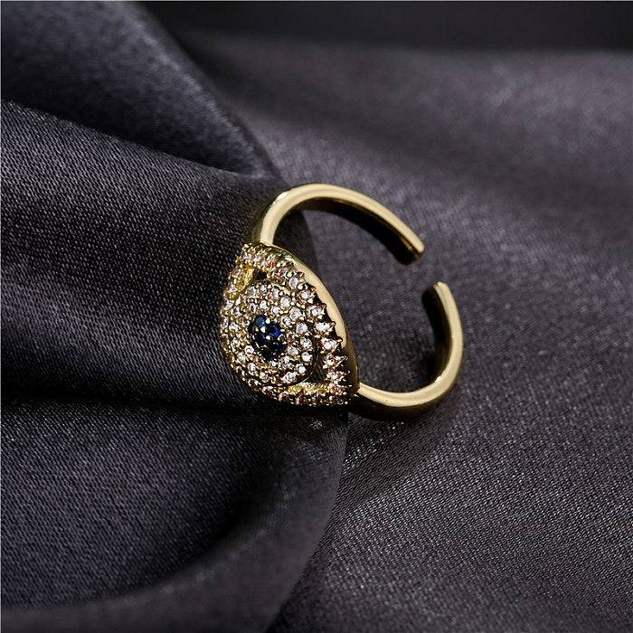 Wholesale Fashion Pure Copper Micro Inlaid Zircon Devil's Eye Open Ring