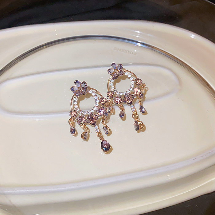 1 Pair Classic Style Water Droplets Copper Inlay Artificial Gemstones Drop Earrings
