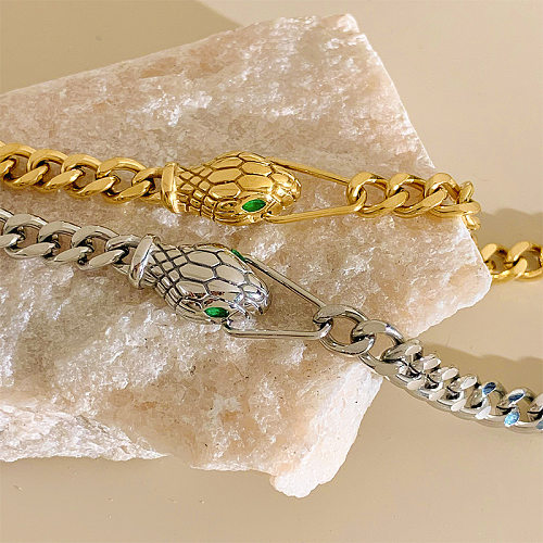 Colar de pulseiras de pedras preciosas artificiais de aço inoxidável de cobra da moda