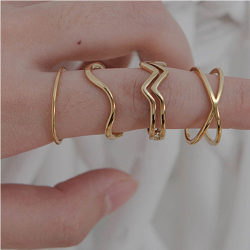 Anillo combinado de línea ondulada, anillo de acero de titanio apilable abierto para mujer