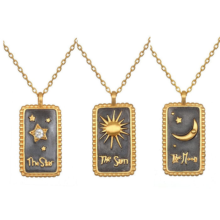 Vintage Tarot Sonne Mond und Stern Halskette dreidimensionale Tropfen Öl vergoldet 18K echtes Gold Zirkon Halskette für Frauen