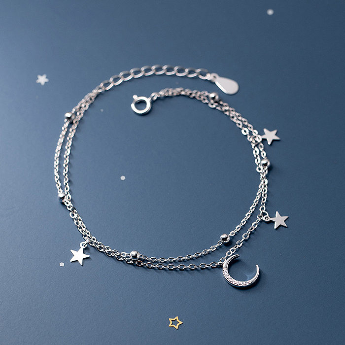 Pulseras chapadas en plata con revestimiento de cobre y luna y estrella de estilo simple