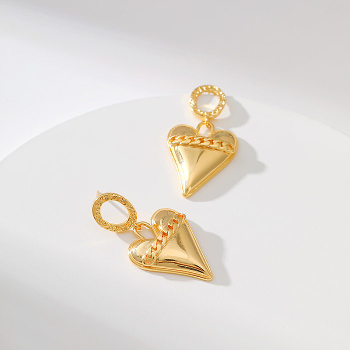 1 Pair Simple Style Classic Style Heart Shape Twist Plating Copper 18K Gold Plated Drop Earrings