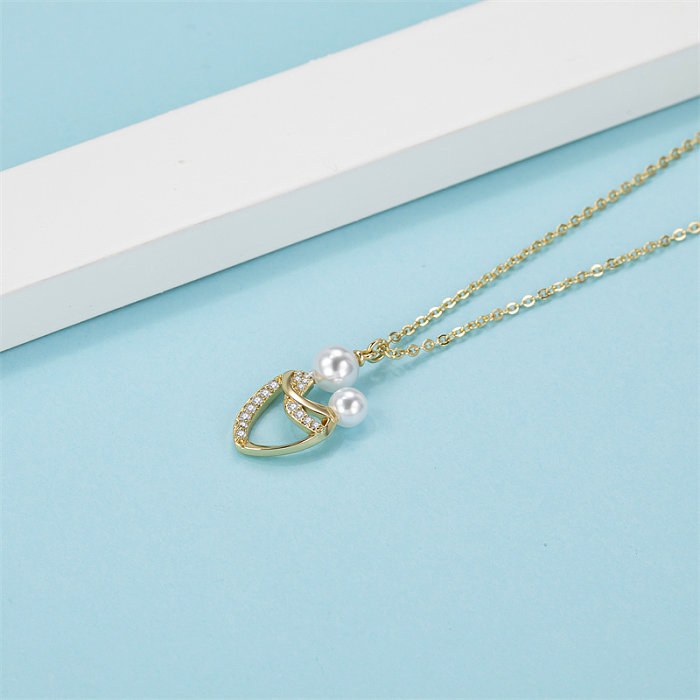Lässiger einfacher Stil, klassischer Stil, Herzform, Kupfer, vergoldet, künstliche Perlen, künstliche Diamant-Anhänger-Halskette in großen Mengen