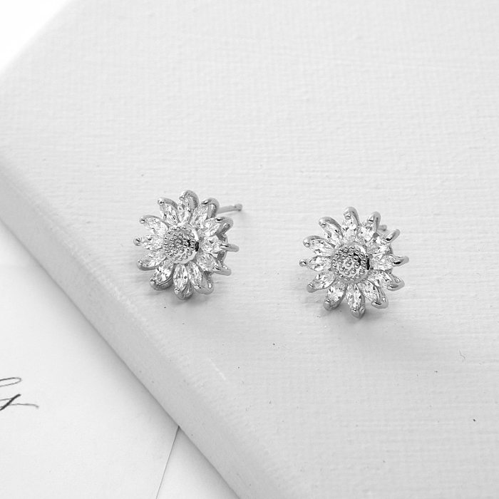 Collar de pendientes de anillos de cristal artificial con incrustaciones de cobre de flor de estilo vintage