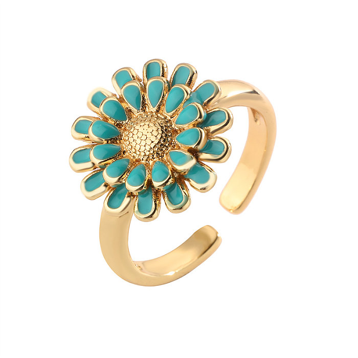 Luxuriöse offene Ringe mit vergoldeter Blumenverkupferung und Inlay-Zirkon-Vergoldung