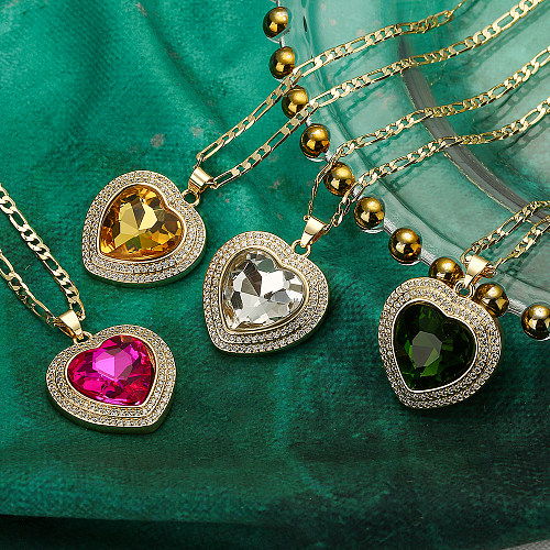 Collier pendentif élégant en forme de cœur Glam avec incrustation de cuivre et zircon plaqué or 18 carats