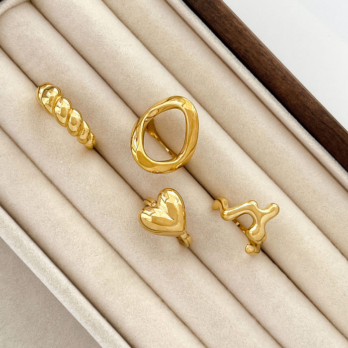Simple Style Roman Style Streetwear Geometric Heart Shape Titanium Steel Plating Rings