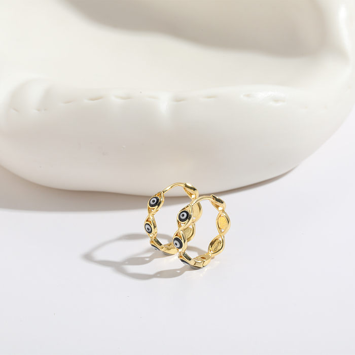 1 Piece Elegant Luxurious Classic Style Eye Asymmetrical Enamel Plating Copper 14K Gold Plated Hoop Earrings