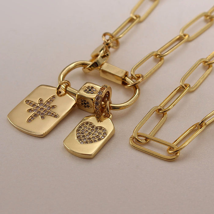 Hip-Hop Star Heart Shape Copper Gold Plated Zircon Necklace In Bulk
