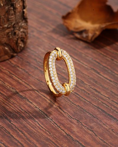 Simple Style Commute Square Copper Plating Inlay Zircon 18K Gold Plated Open Rings