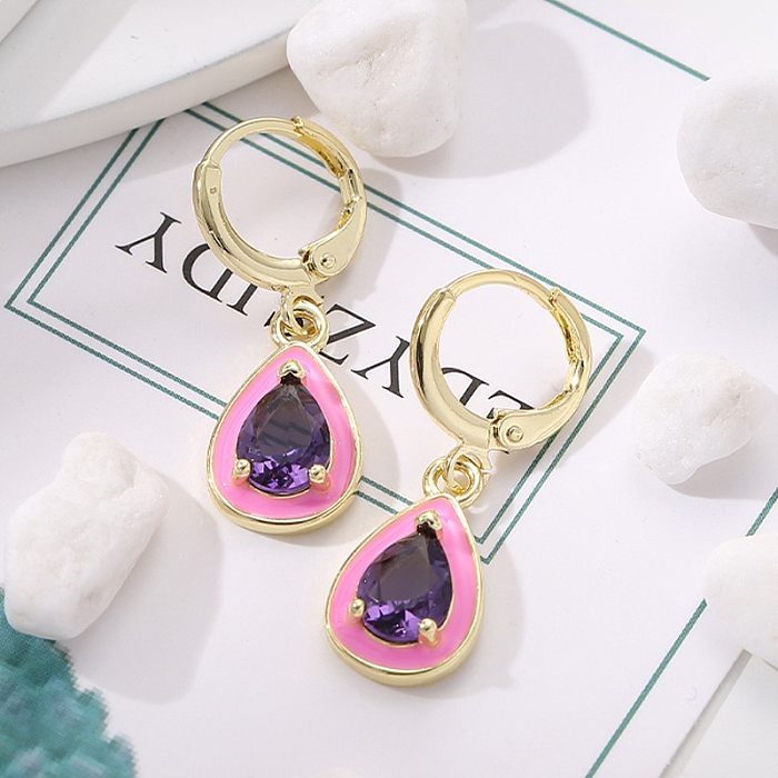 1 Pair Sweet Simple Style Water Droplets Heart Shape Plating Inlay Copper Zircon 18K Gold Plated Drop Earrings