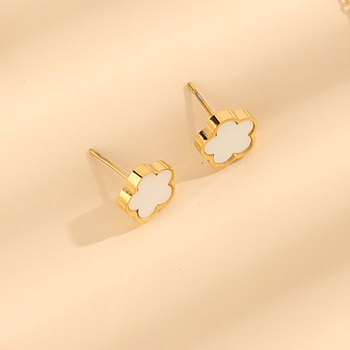 Elegante glänzende vierblättrige Kleeblatt-Edelstahlarmbänder, Ohrringe und Halskette