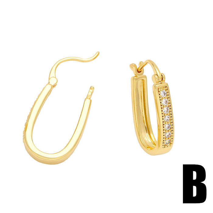 1 Pair Simple Style Classic Style U Shape Heart Shape Copper Plating Inlay Zircon 18K Gold Plated Earrings