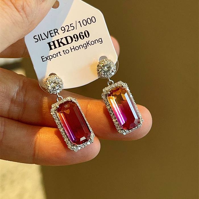 1 Pair Simple Style Square Inlay Copper Zircon Drop Earrings
