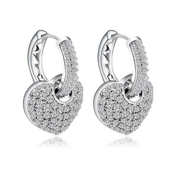 1 Pair Sweet Heart Shape Inlay Copper Artificial Gemstones Earrings